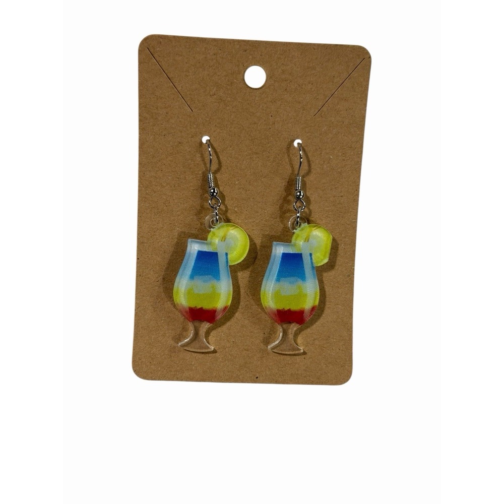 Handmade Tropical Cocktail Acrylic Drop Earrings Summer Beach Drink Jewelry